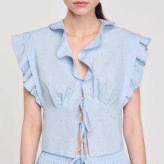 Rhinestone ruffle top Sky Blue Sandro Women