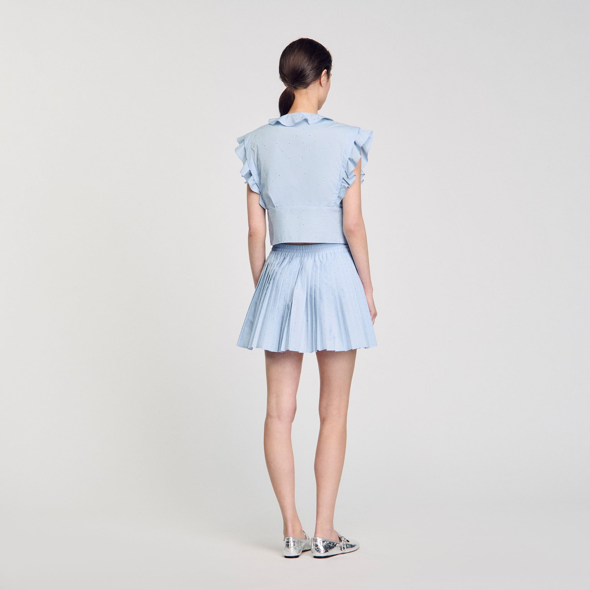 Rhinestone ruffle top Sky Blue Sandro Women