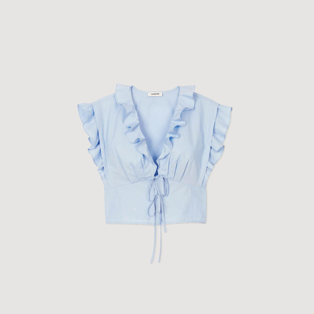 Rhinestone ruffle top Sky Blue Sandro Women