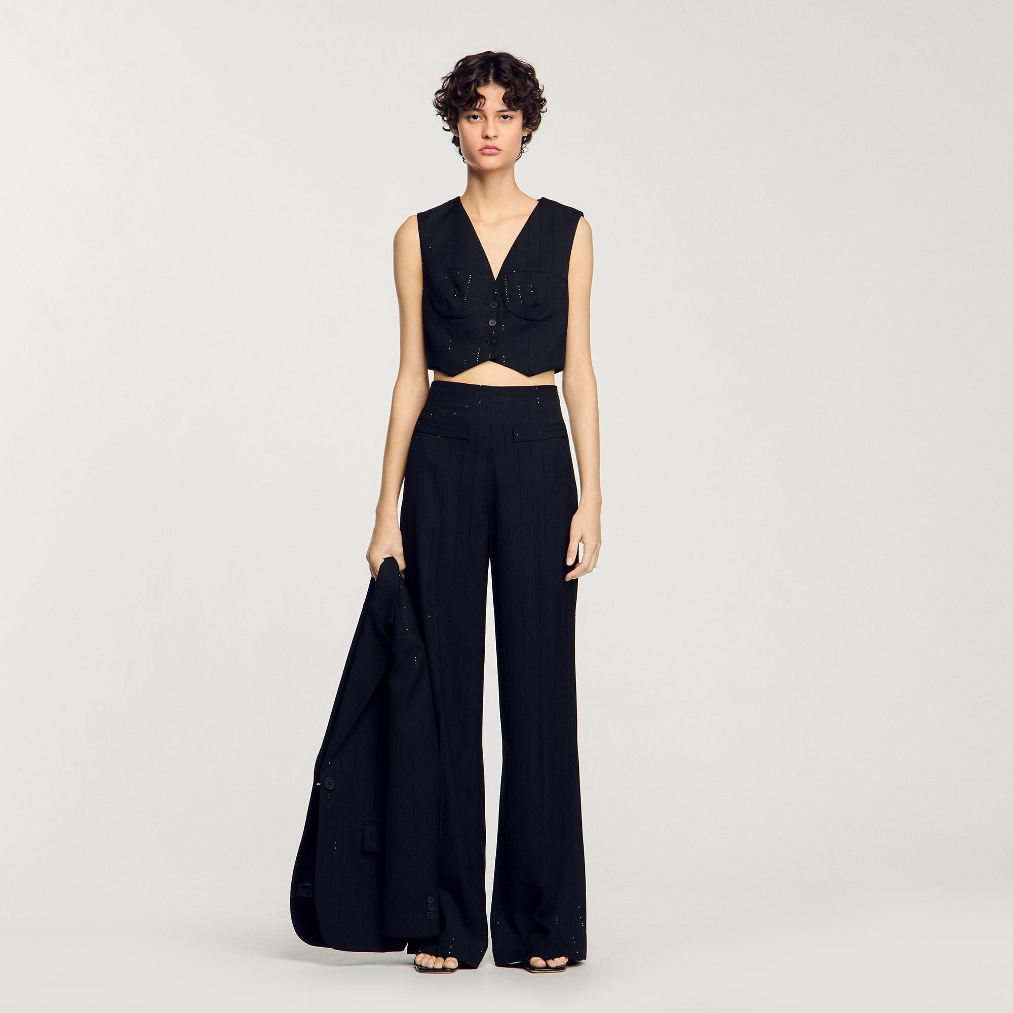 Sequin cropped jacket Black Sandro Women