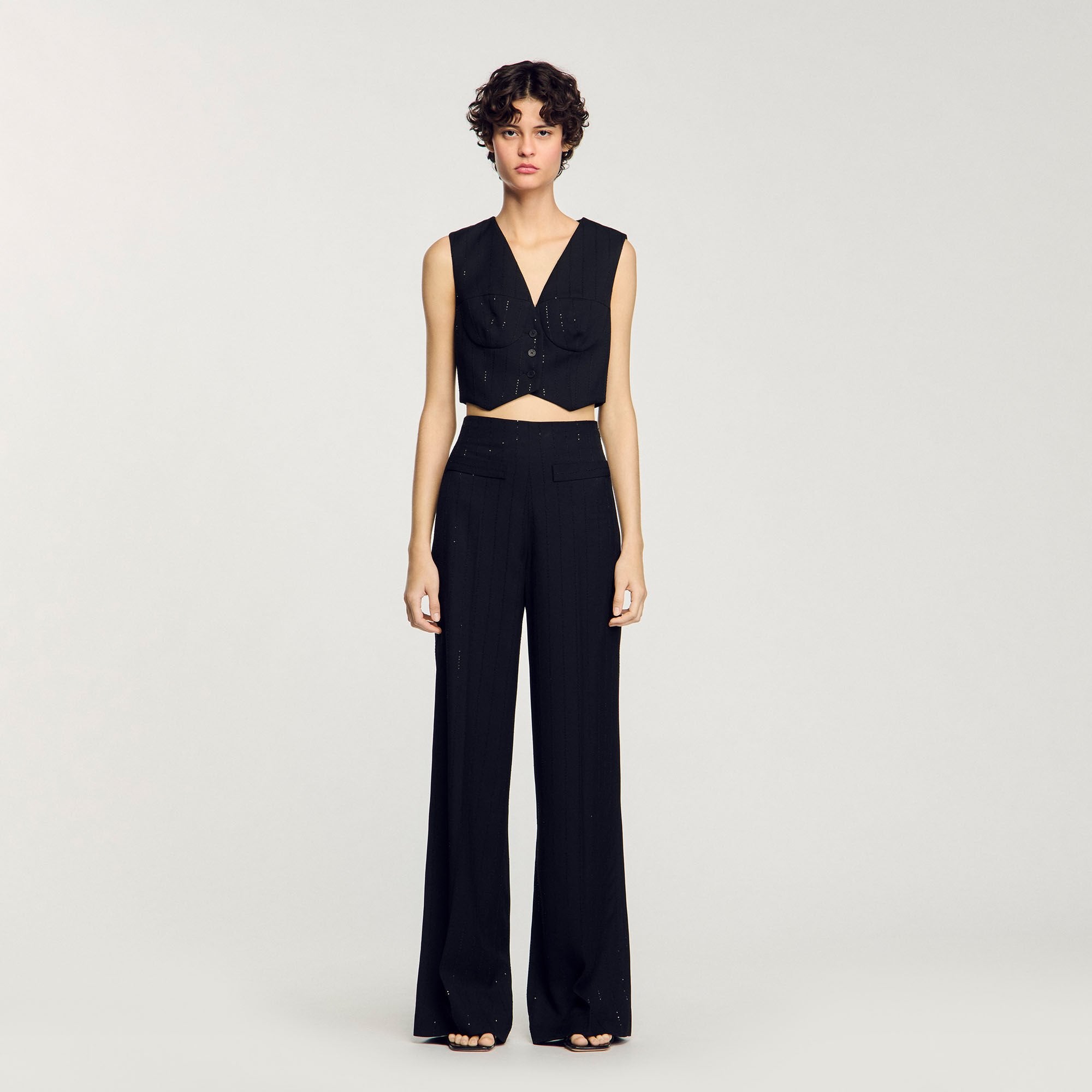 Sequin cropped jacket Black Sandro Women
