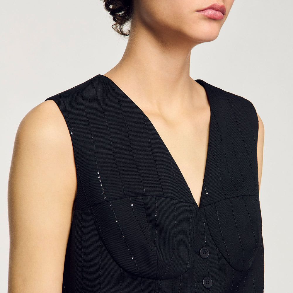 Sequin cropped jacket Black Sandro Women