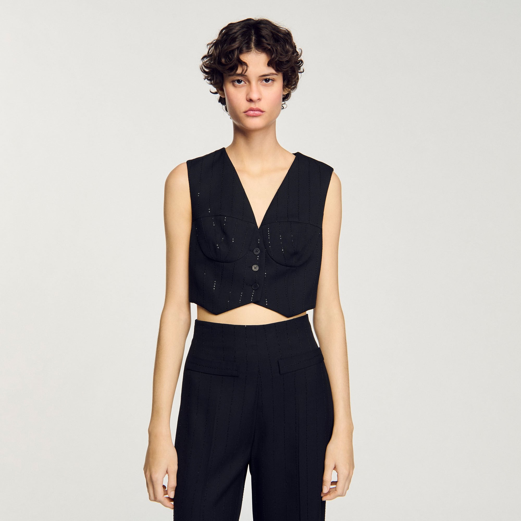 Sequin cropped jacket Black Sandro Women