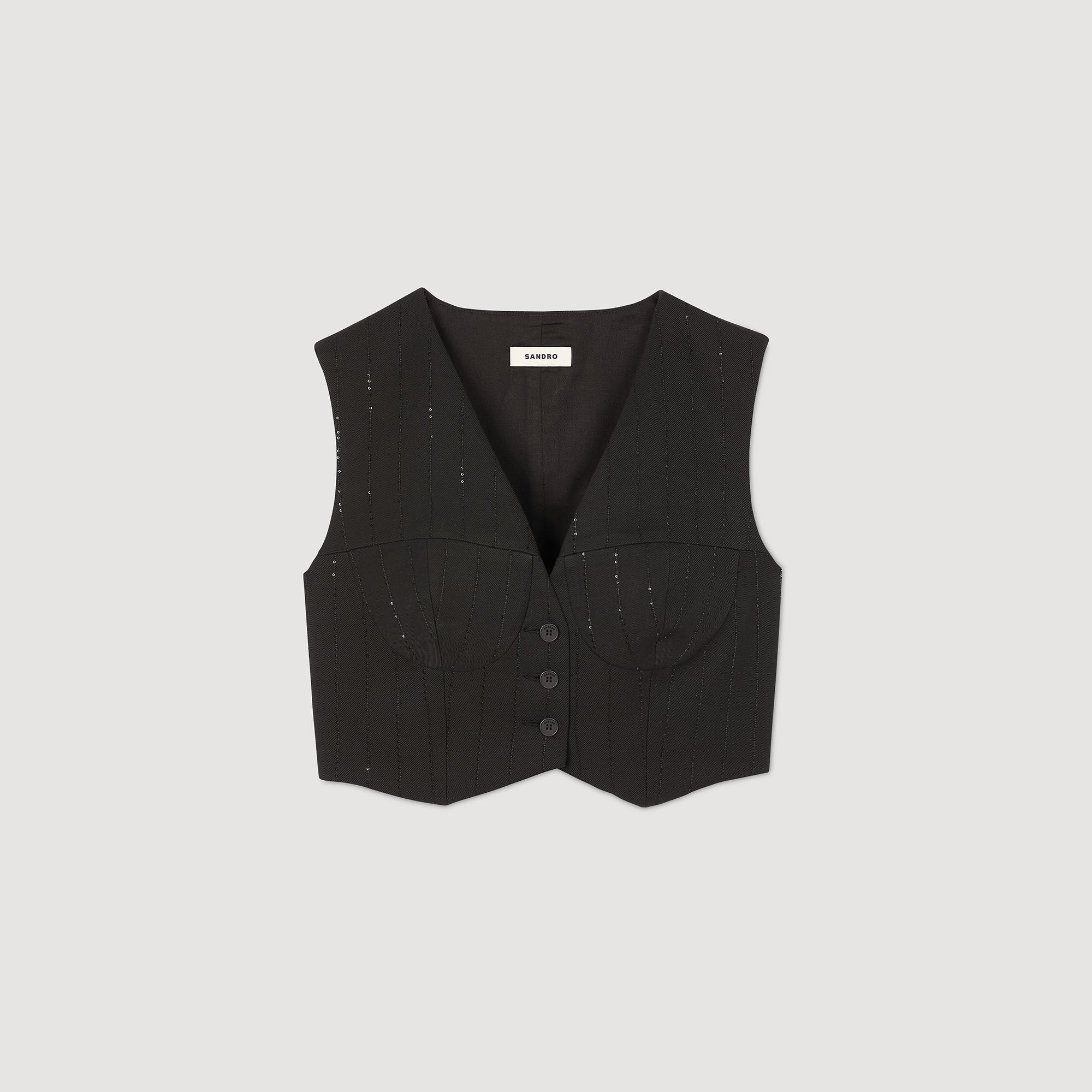 Sequin cropped jacket Black Sandro Women