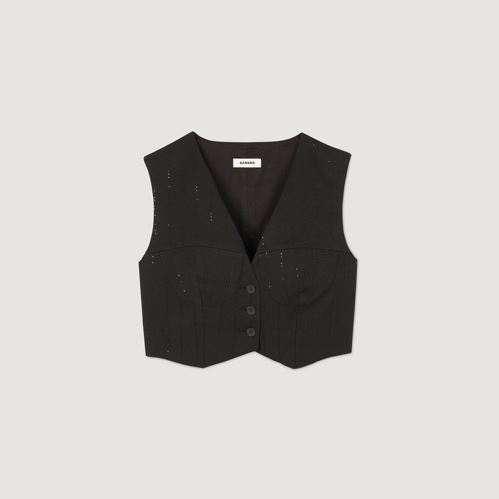Sequin cropped jacket Black Sandro Women