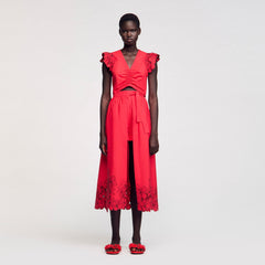 Crop top with embroidered sleeves Red Sandro Women