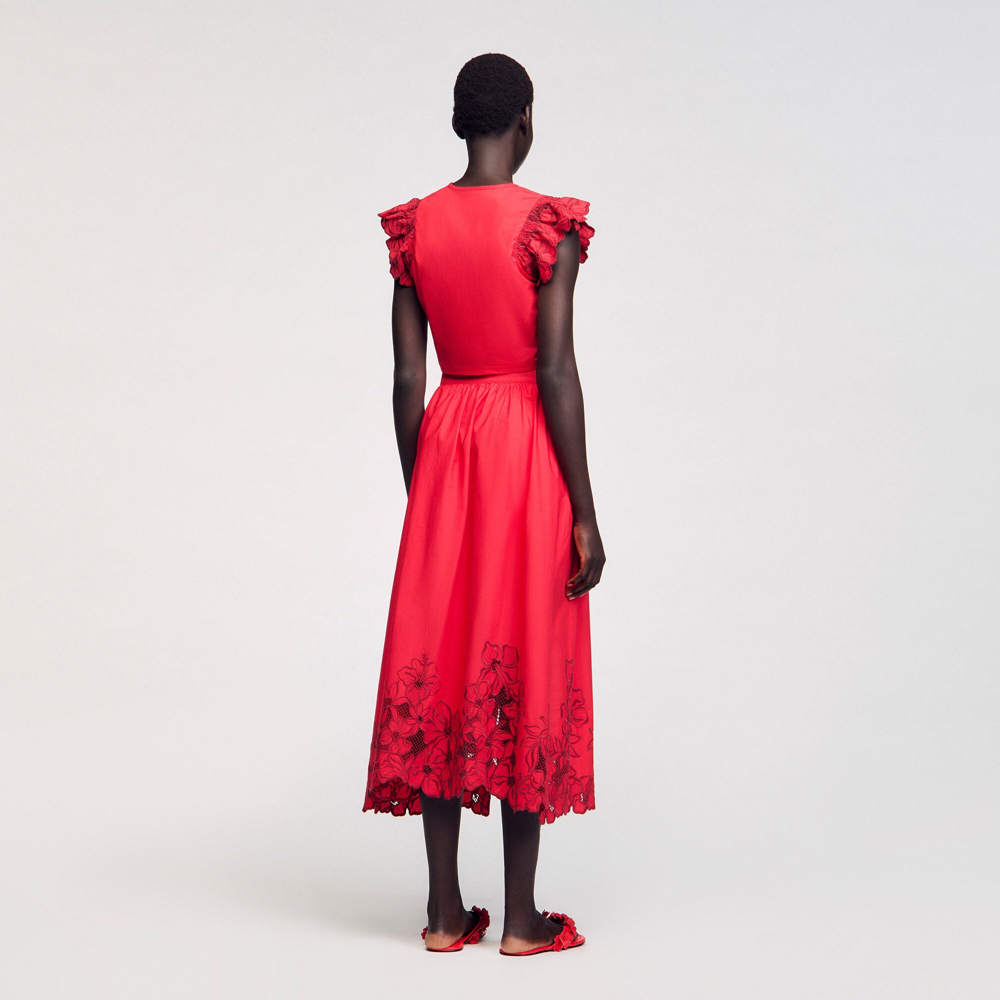 Crop top with embroidered sleeves Red Sandro Women