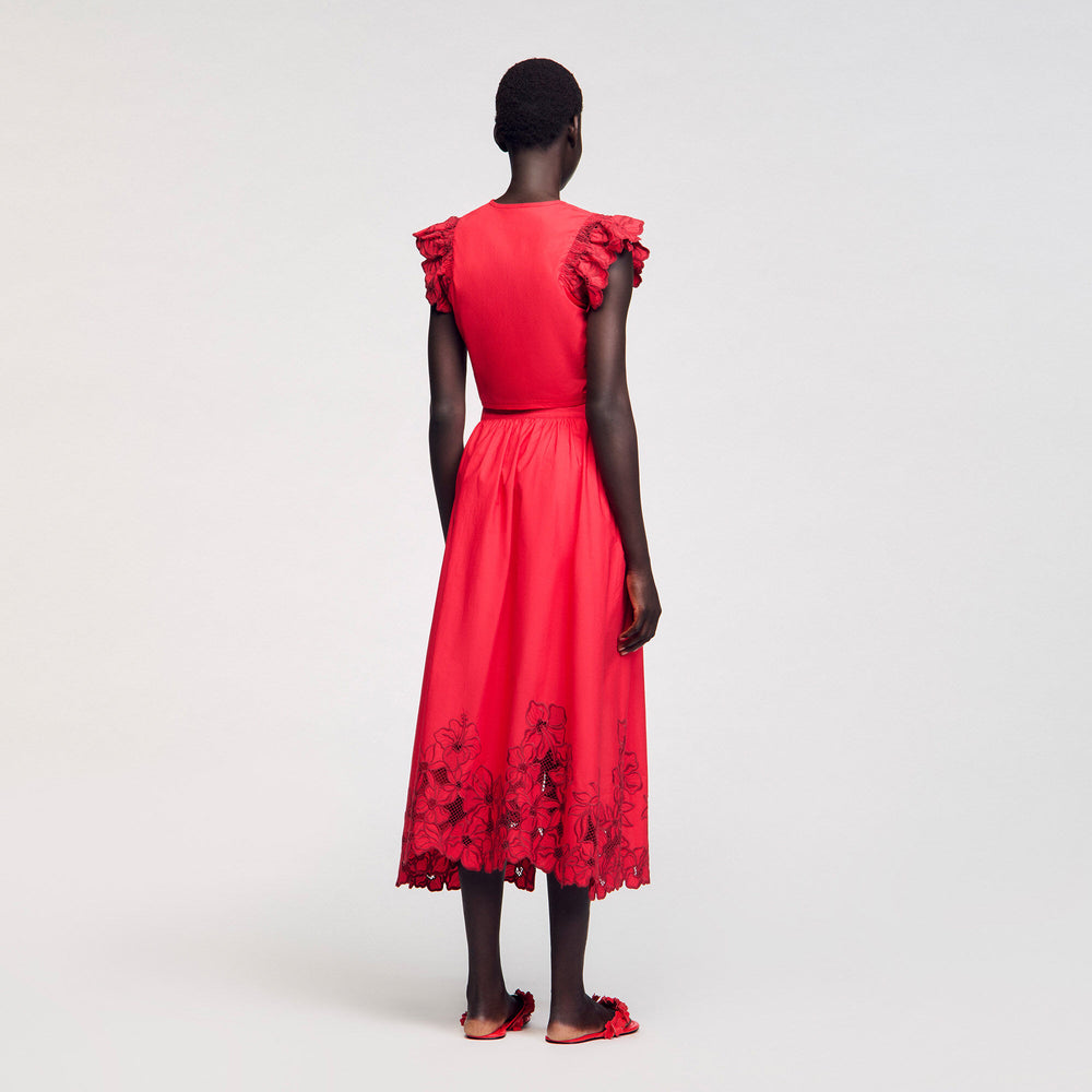 Crop top with embroidered sleeves Red Sandro Women