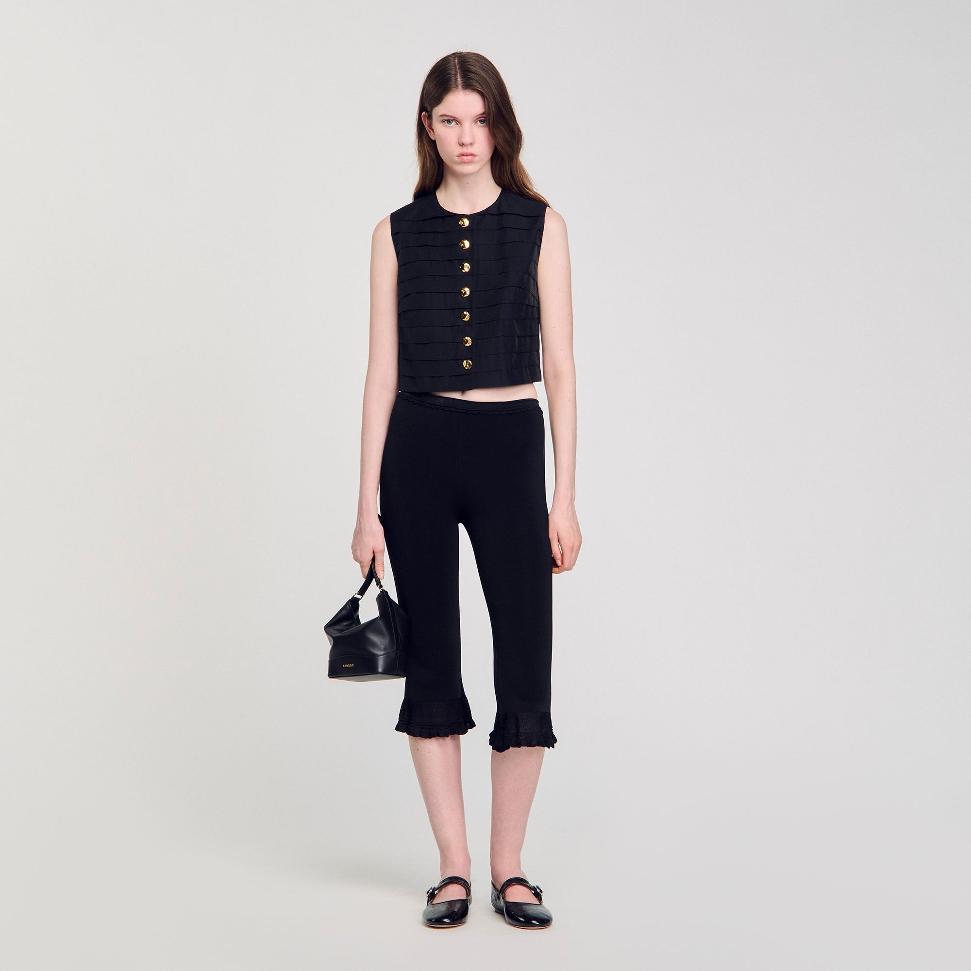 Pleated crop top Black Sandro Women