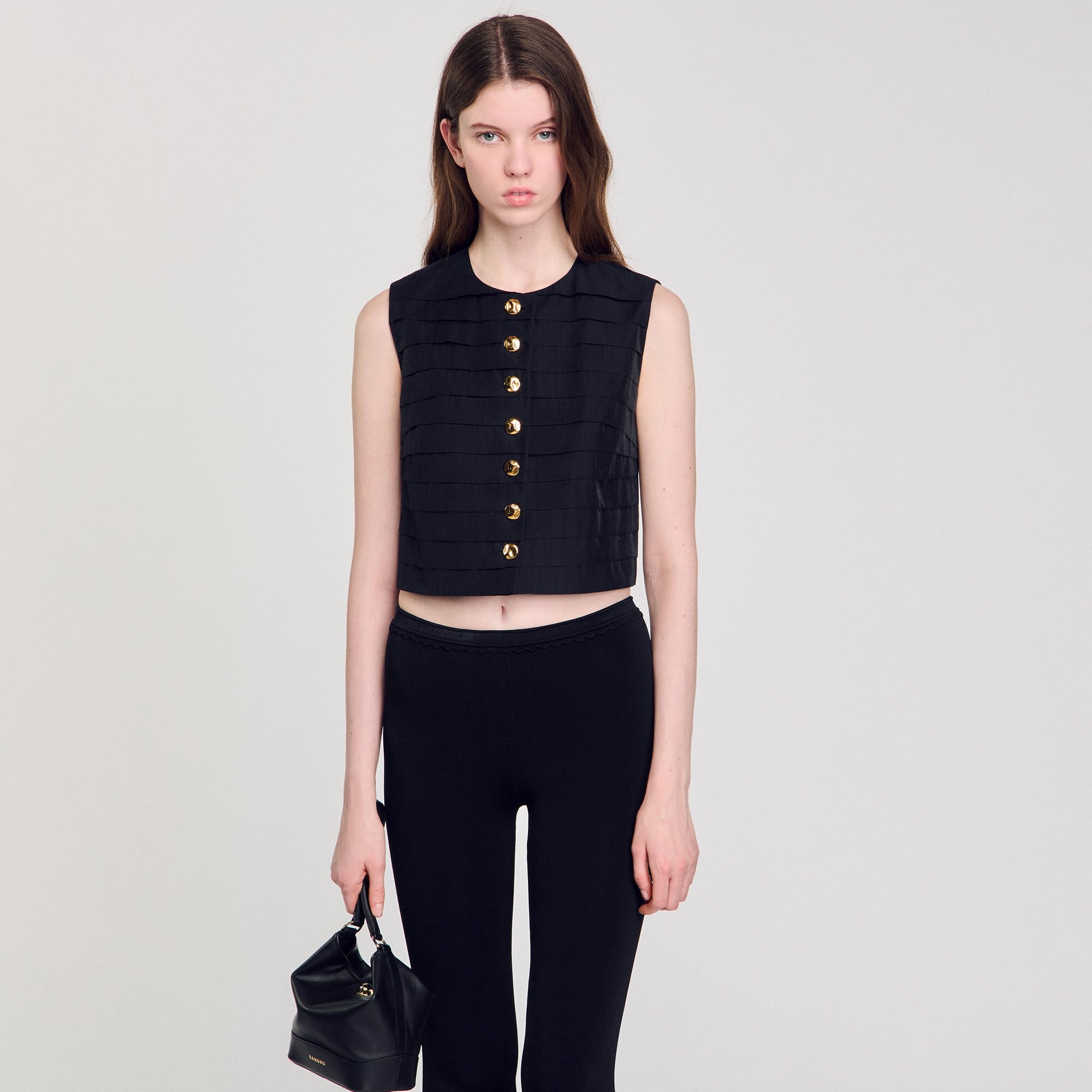 Pleated crop top Black Sandro Women