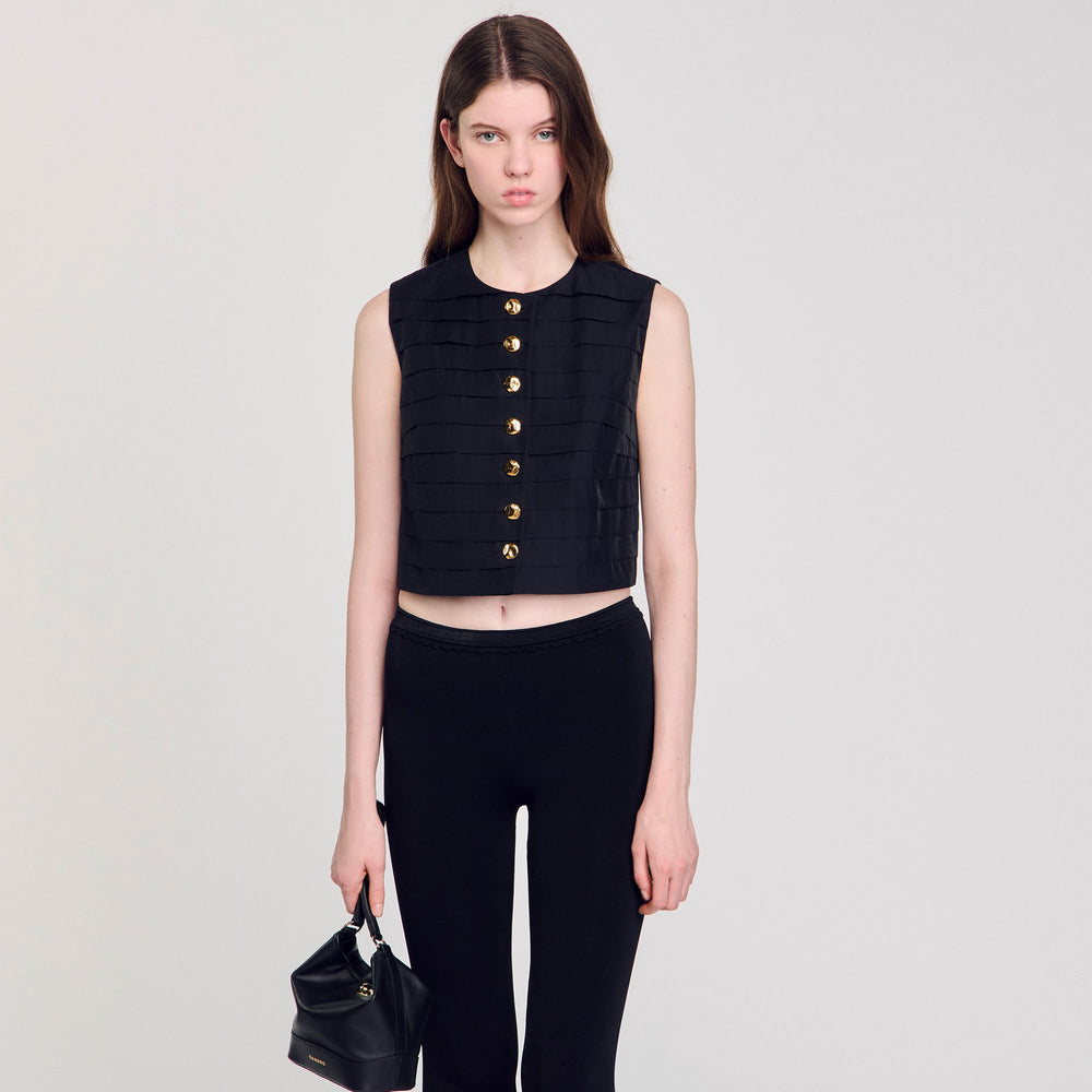 Pleated crop top Black Sandro Women