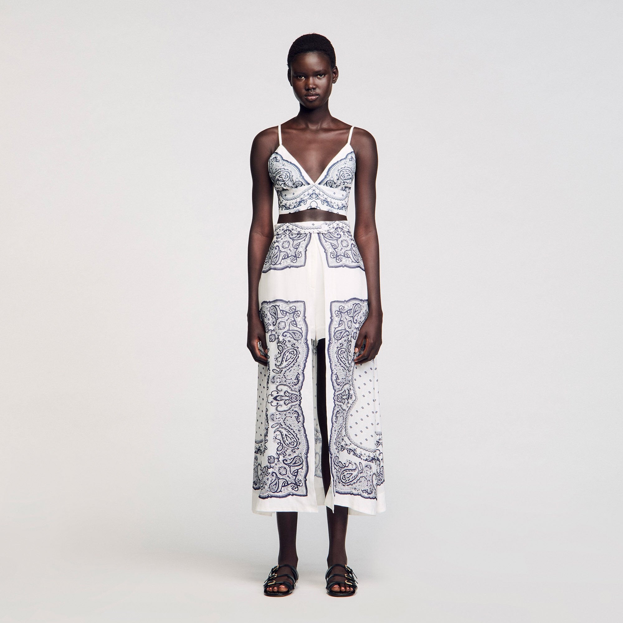 Bandana print crop top White / Blue Sandro Women