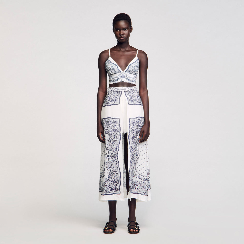 Bandana print crop top White / Blue Sandro Women