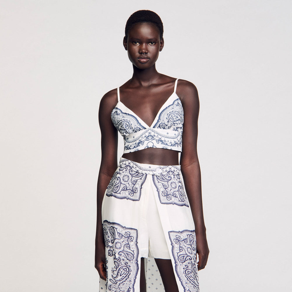 Bandana print crop top White / Blue Sandro Women
