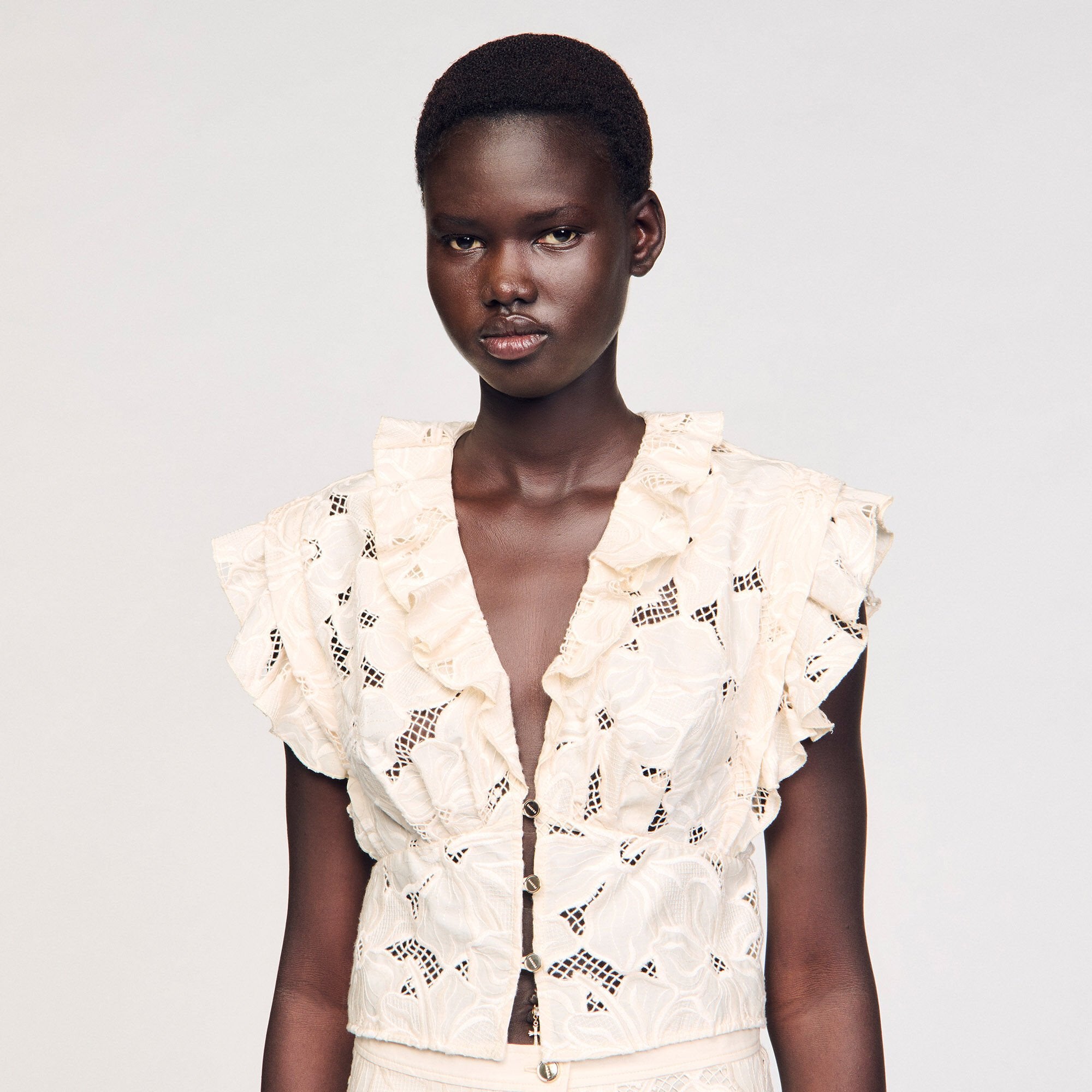 Embroidered crop top Ecru Sandro Women