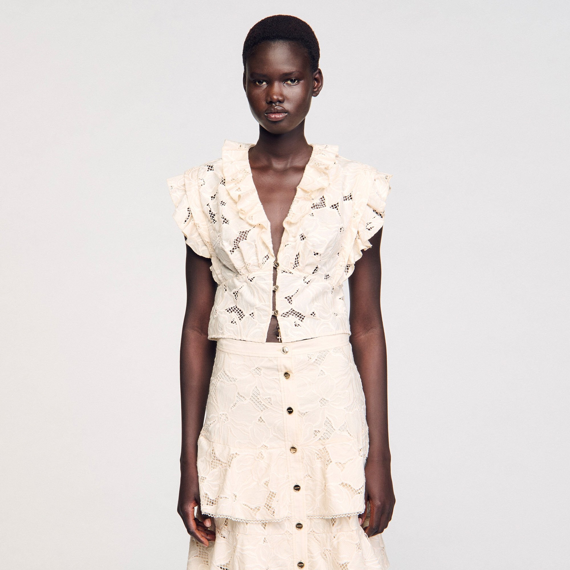 Embroidered crop top Ecru Sandro Women