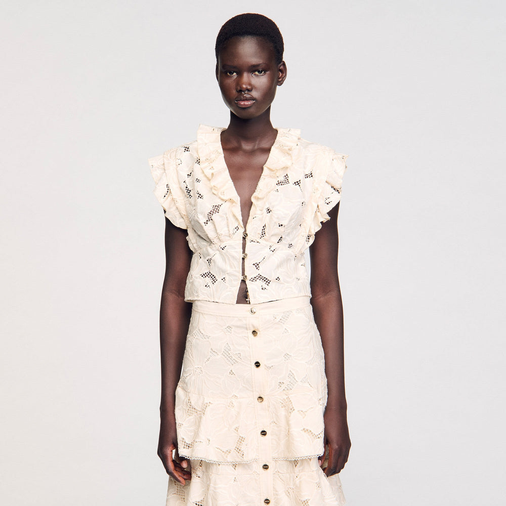 Embroidered crop top Ecru Sandro Women