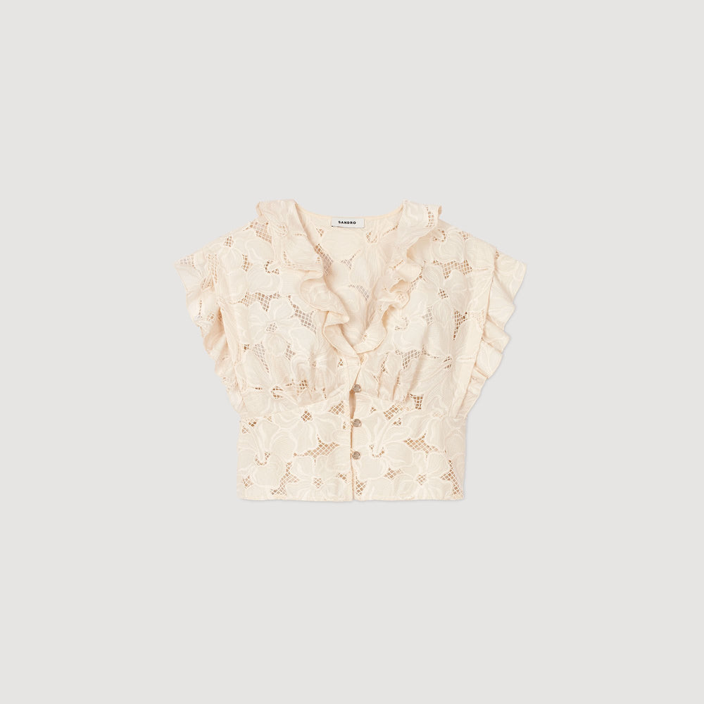 Embroidered crop top Ecru Sandro Women