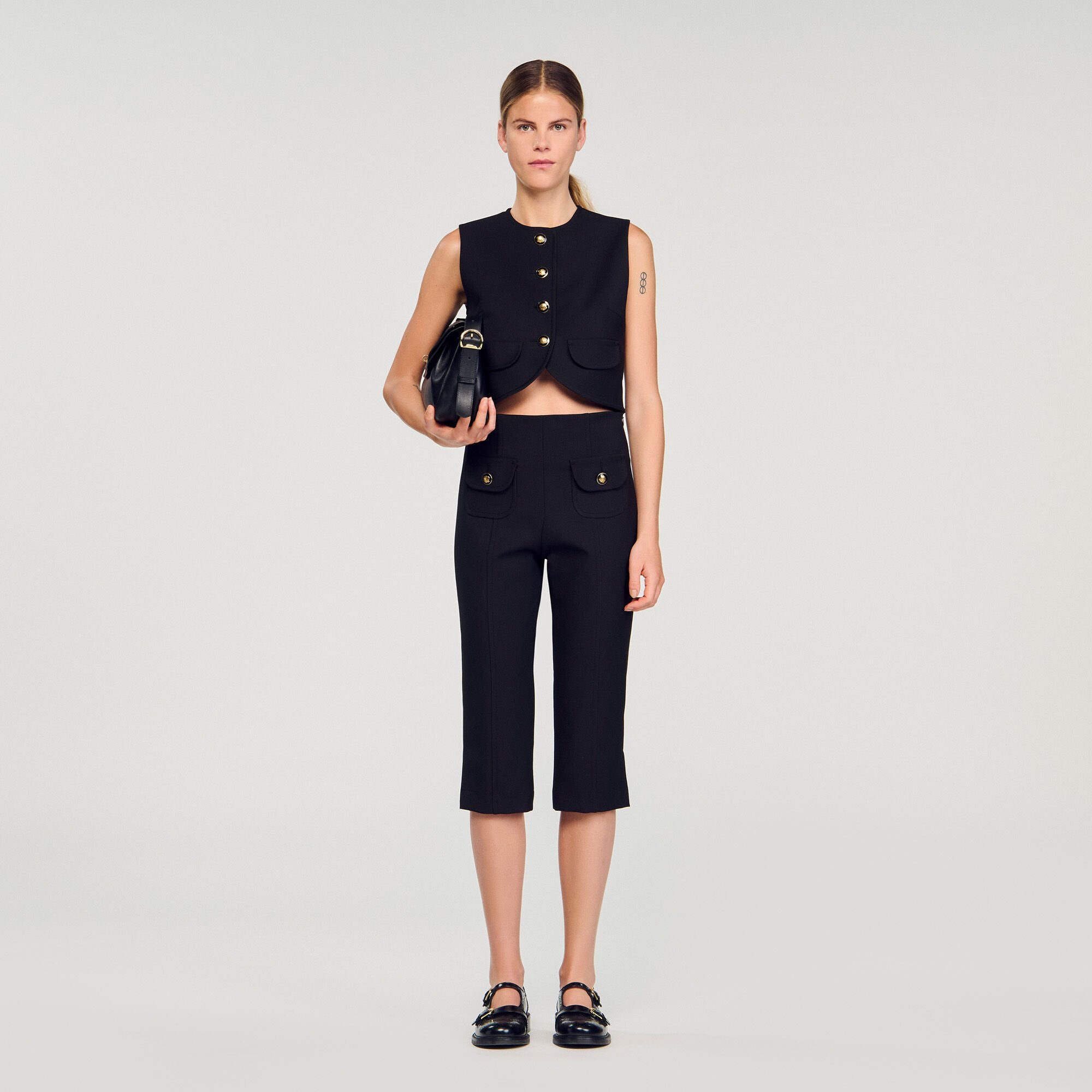 Buttoned crop top Black Sandro Women