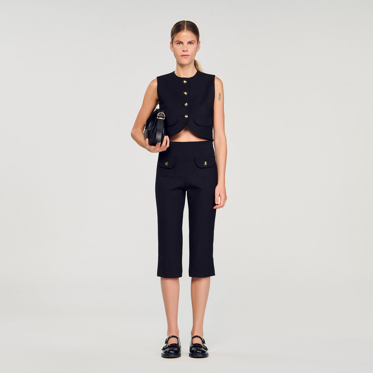 Buttoned crop top Black Sandro Women