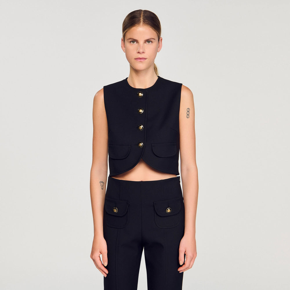 Buttoned crop top Black Sandro Women