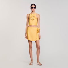 Ruffled flower detailed crop top Straw Sandro Women