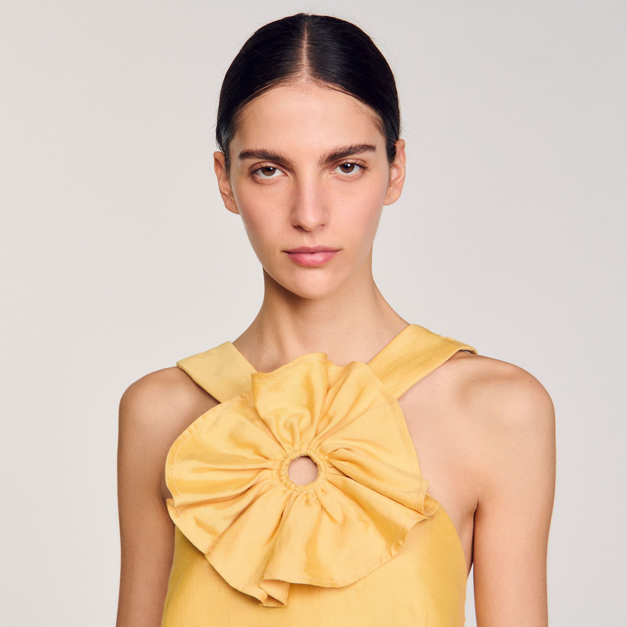 Ruffled flower detailed crop top Straw Sandro Women