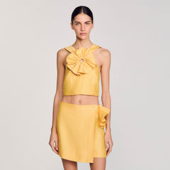 Ruffled flower detailed crop top Straw Sandro Women
