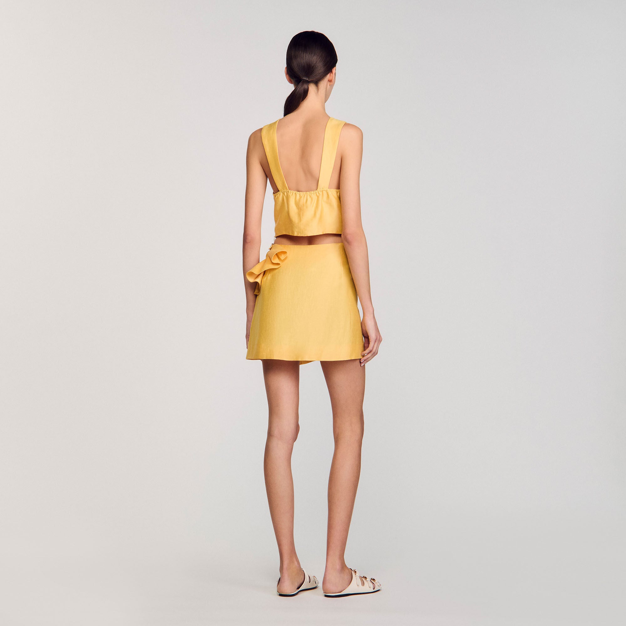 Ruffled flower detailed crop top Straw Sandro Women