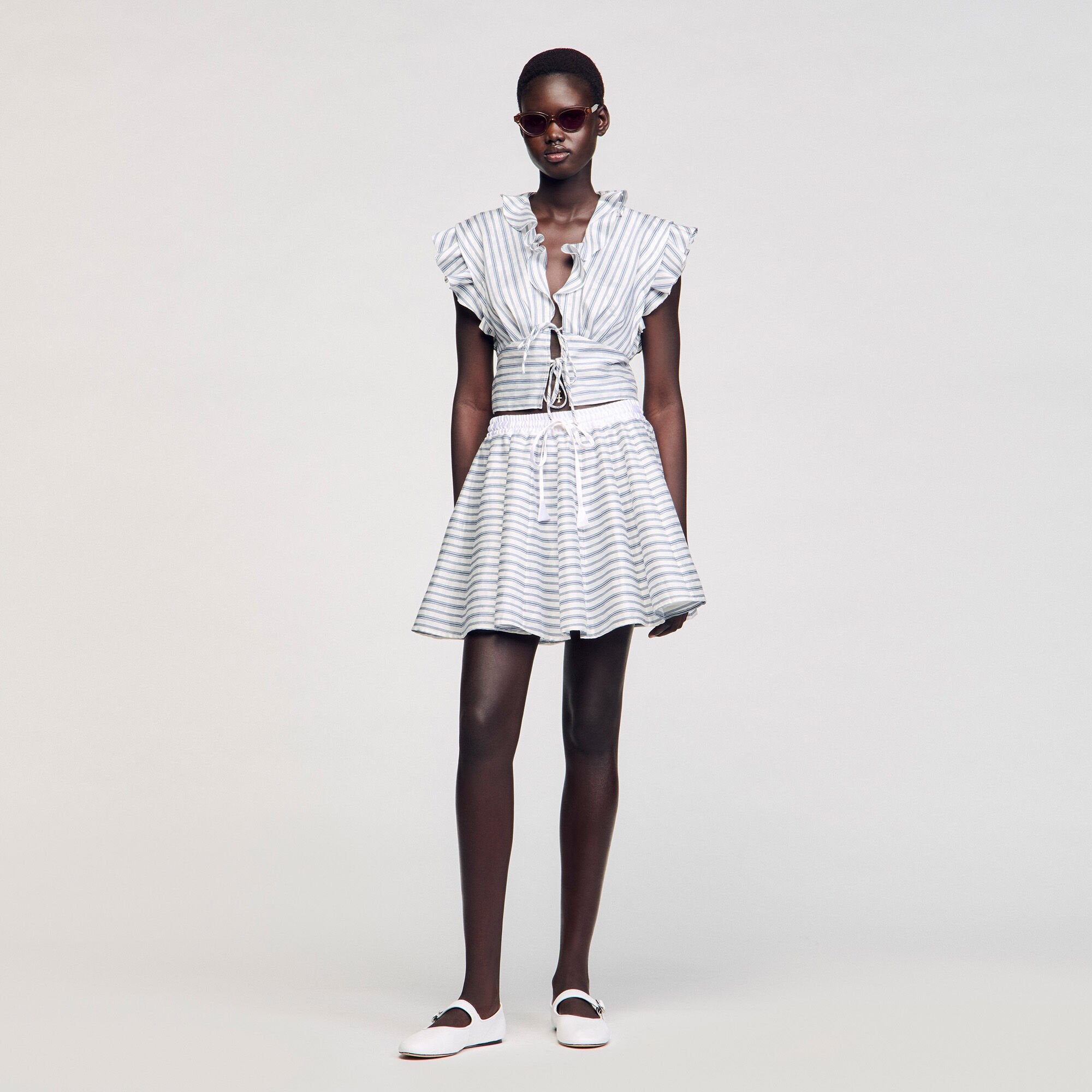 Striped sleeveless crop top Blu / White Sandro Women