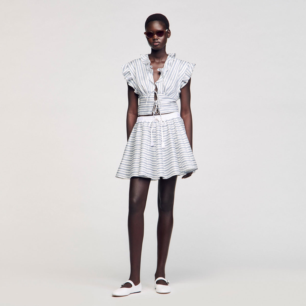Striped sleeveless crop top Blu / White Sandro Women