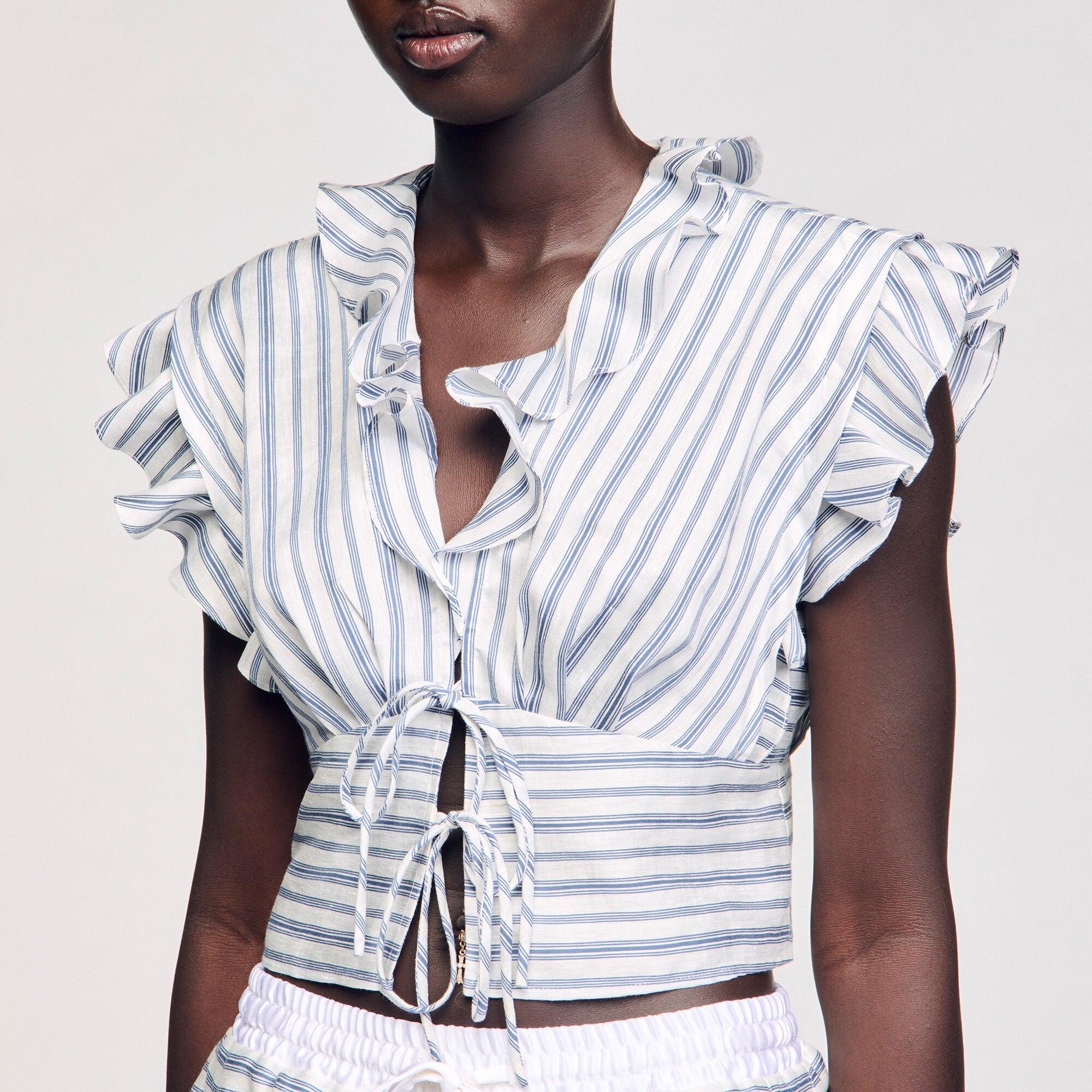Striped sleeveless crop top Blu / White Sandro Women