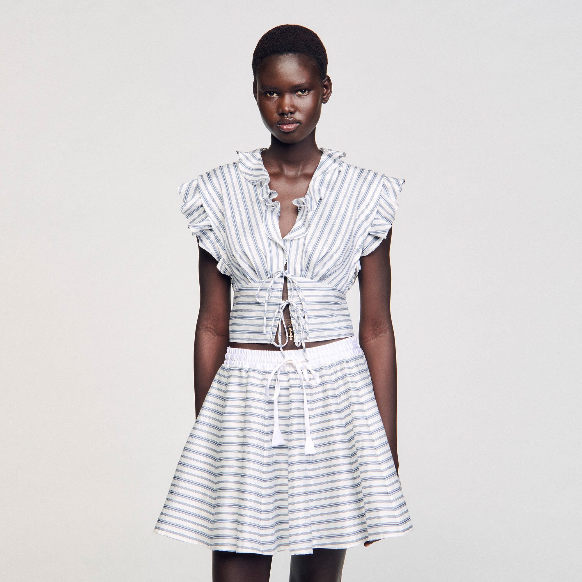 Striped sleeveless crop top Blu / White Sandro Women