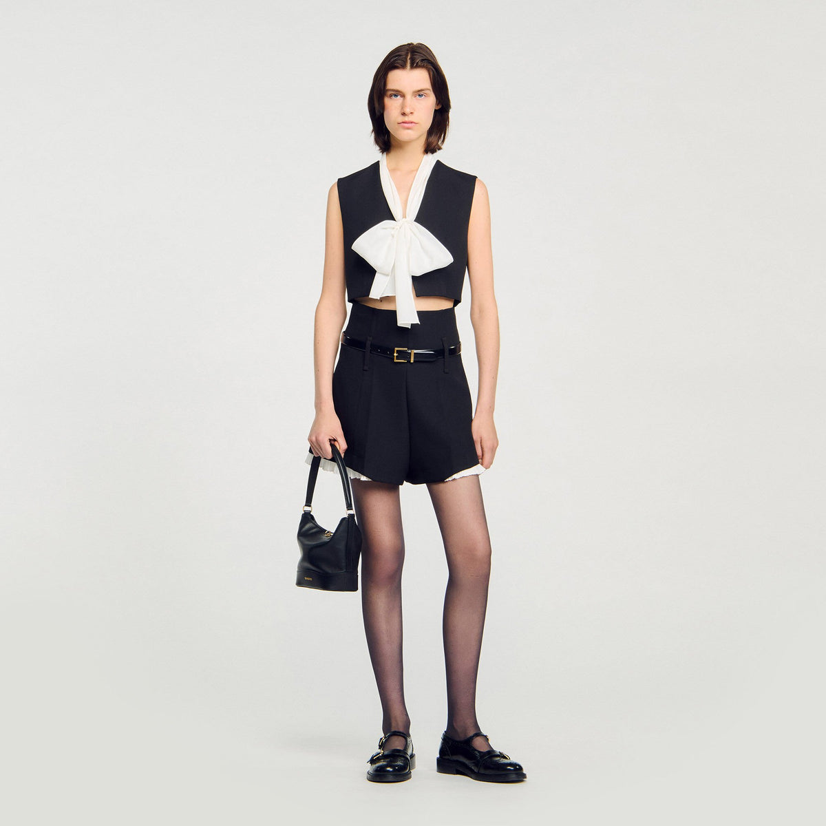 Bow neck crop top Black Sandro Women