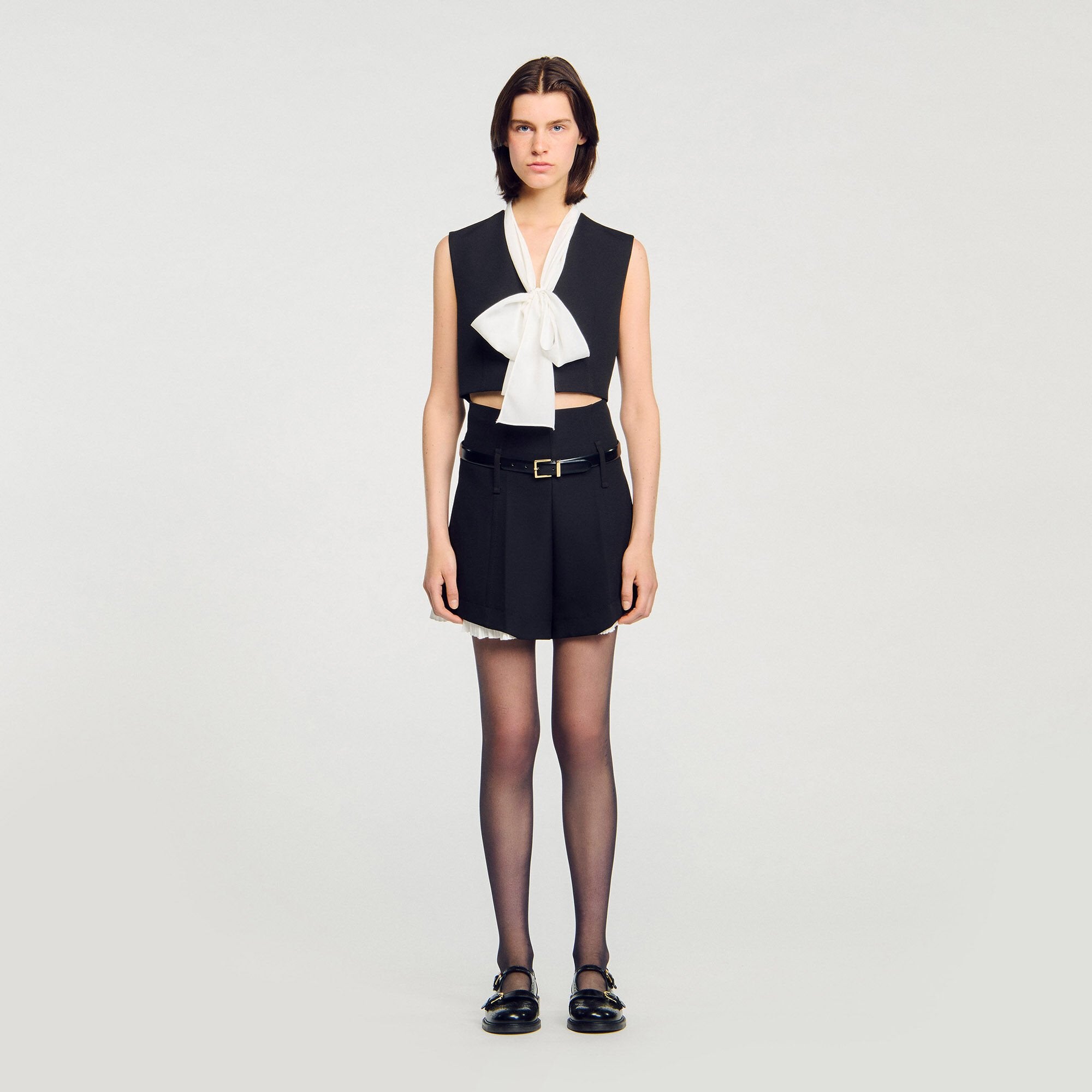 Bow neck crop top Black Sandro Women