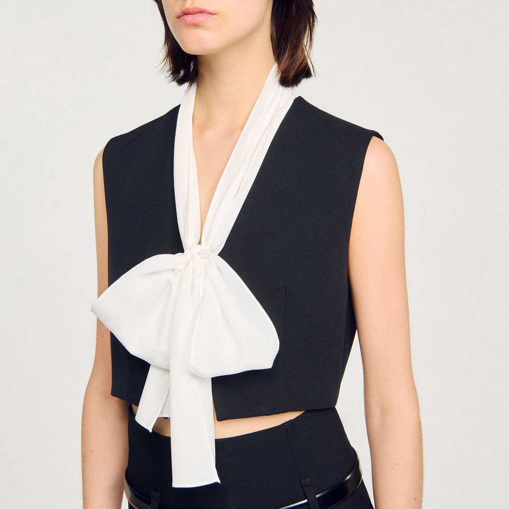 Bow neck crop top Black Sandro Women