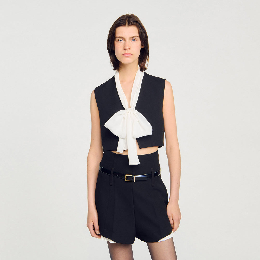 Bow neck crop top Black Sandro Women