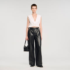 Ruffled V-neck crop top Ecru Sandro Women