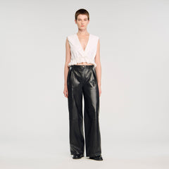 Ruffled V-neck crop top Ecru Sandro Women