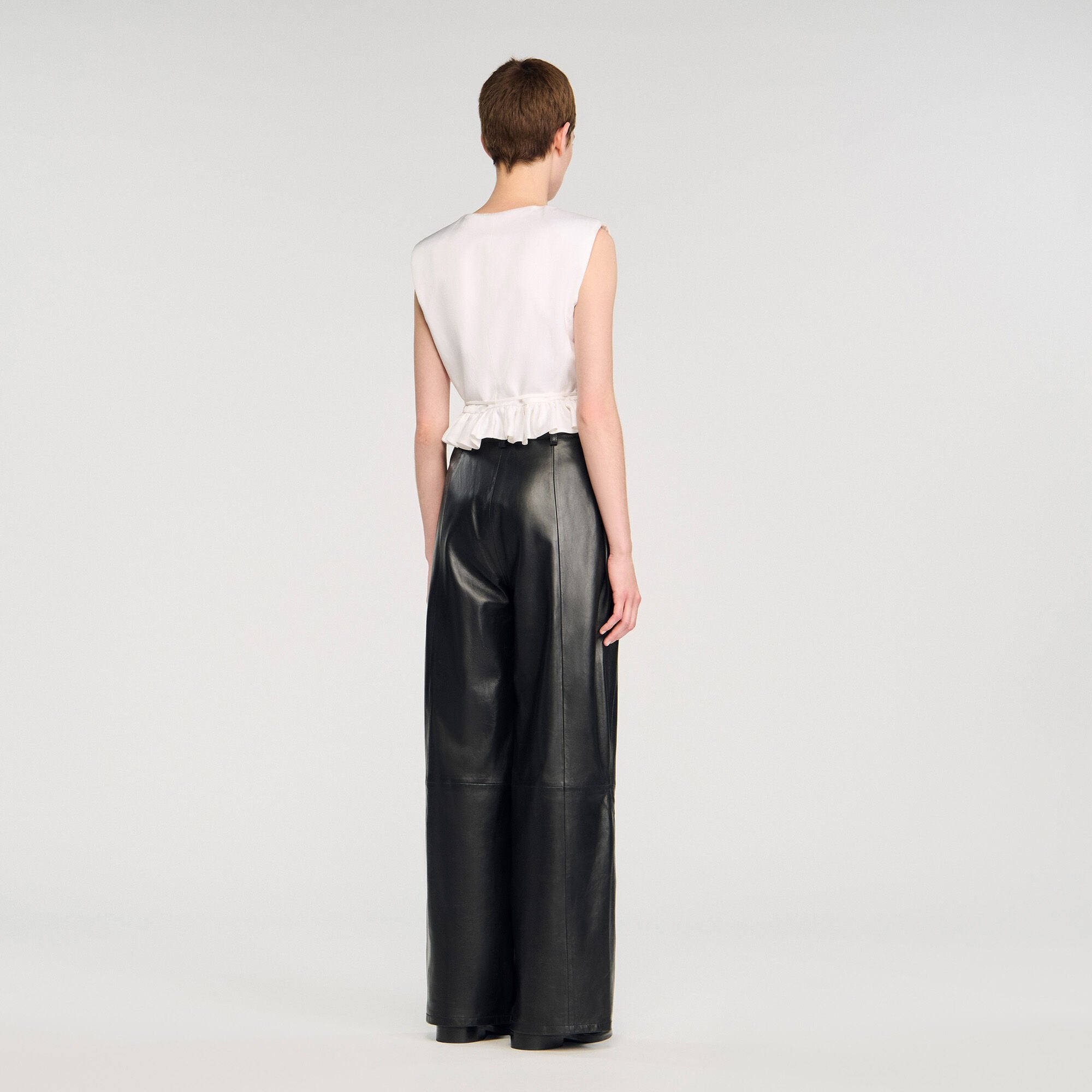 Ruffled V-neck crop top Ecru Sandro Women