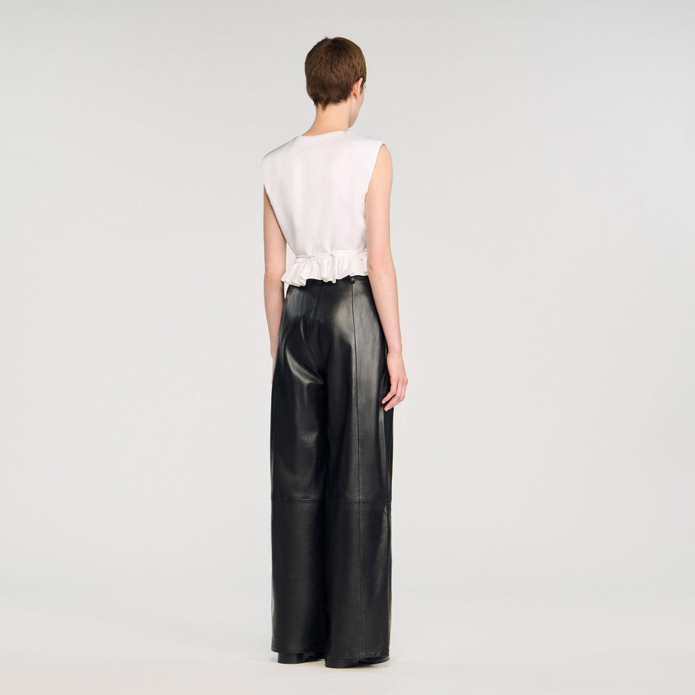 Ruffled V-neck crop top Ecru Sandro Women