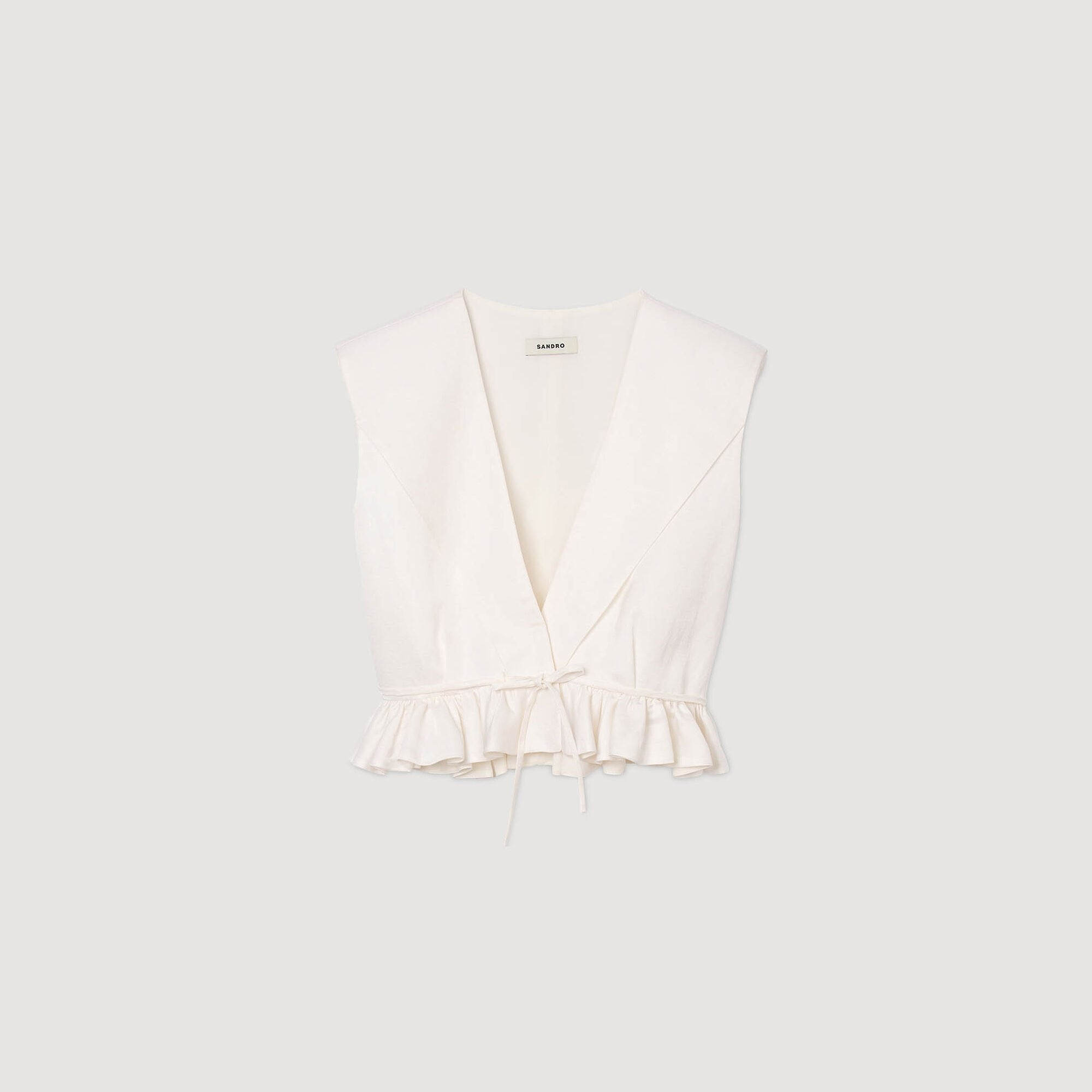 Ruffled V-neck crop top Ecru Sandro Women
