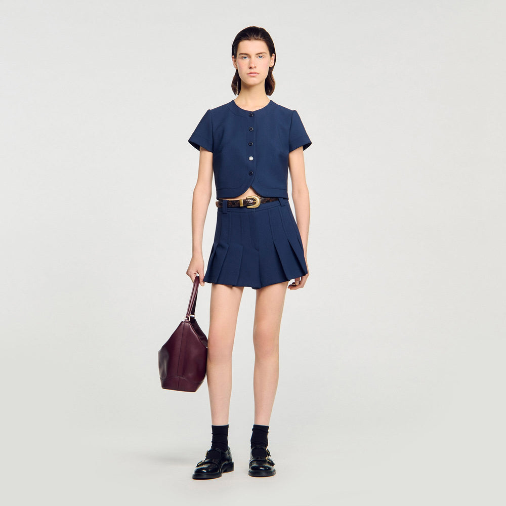 Rounded hem buttoned crop top Navy Blue Sandro Women