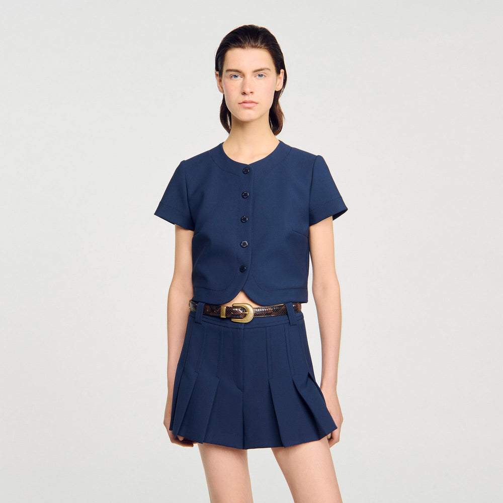Rounded hem buttoned crop top Navy Blue Sandro Women