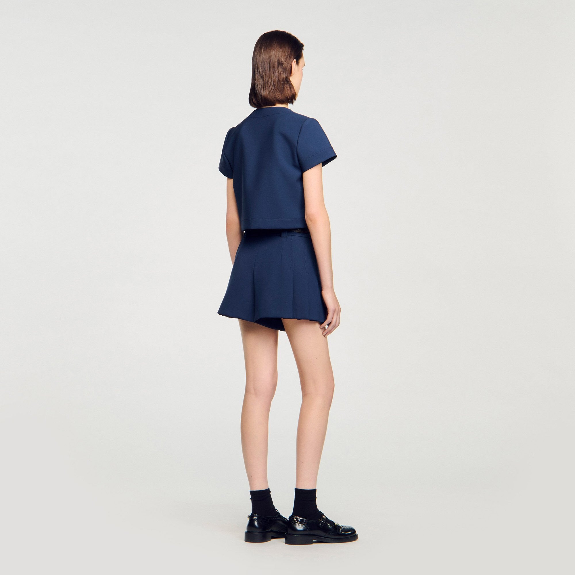 Rounded hem buttoned crop top Navy Blue Sandro Women
