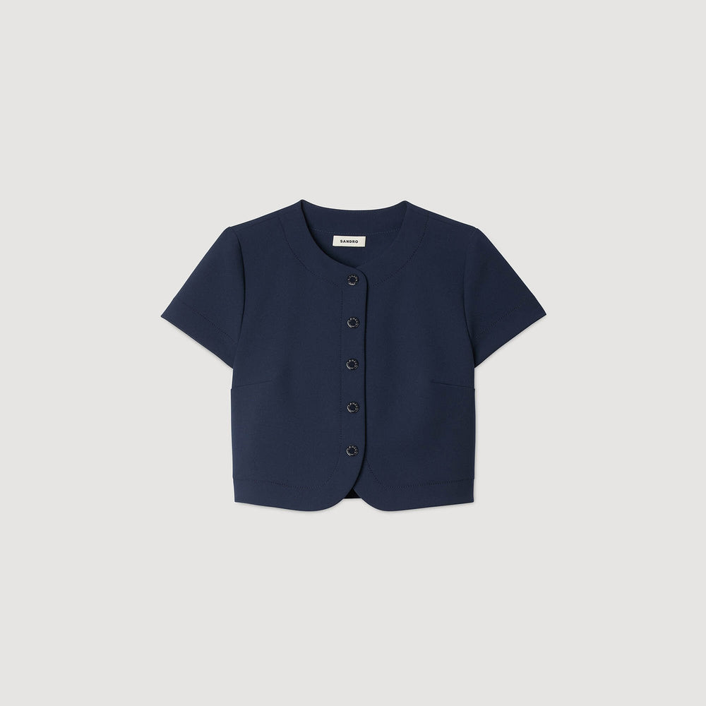 Rounded hem buttoned crop top Navy Blue Sandro Women