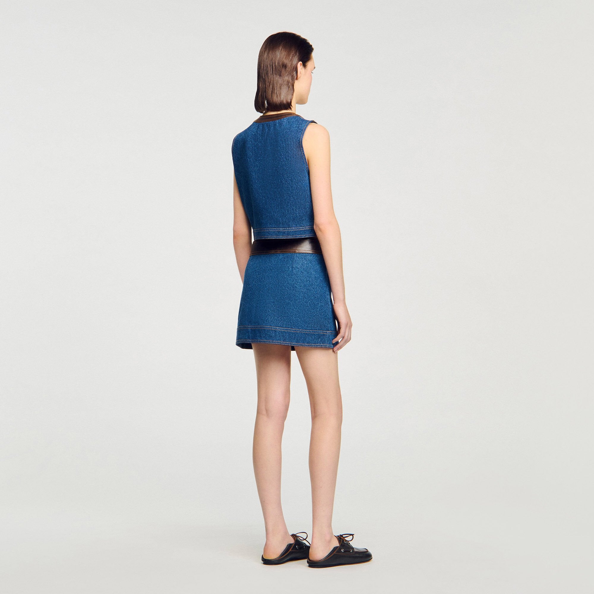 Denim and leather top Dark Blue Sandro Women