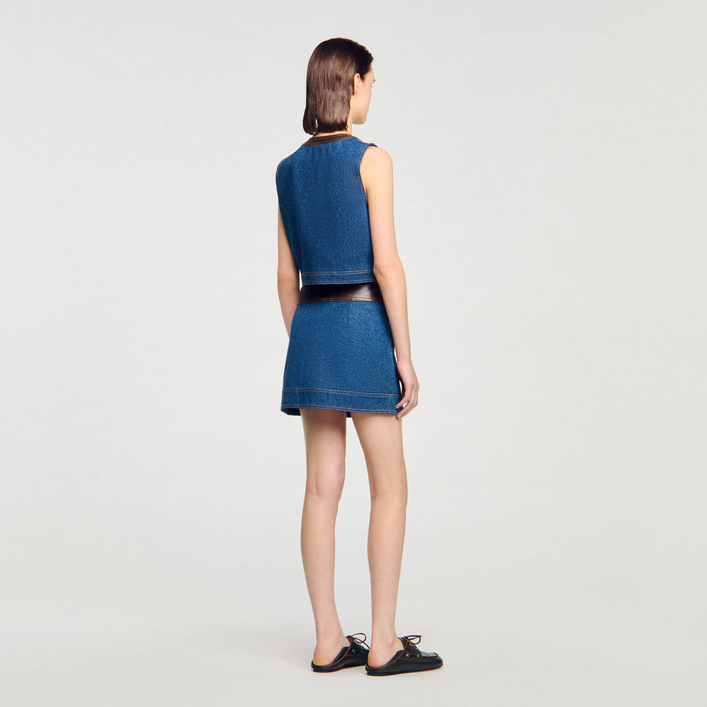 Denim and leather top Dark Blue Sandro Women