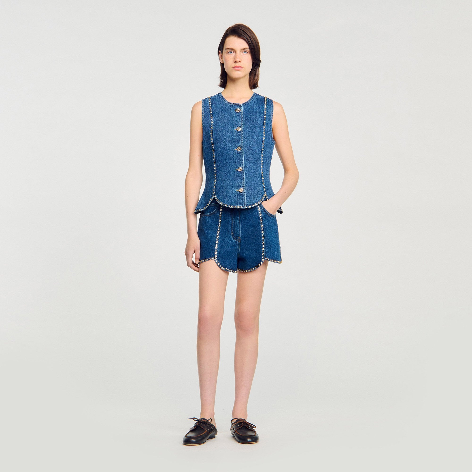 Rhinestone denim top Blue Jean Sandro Women