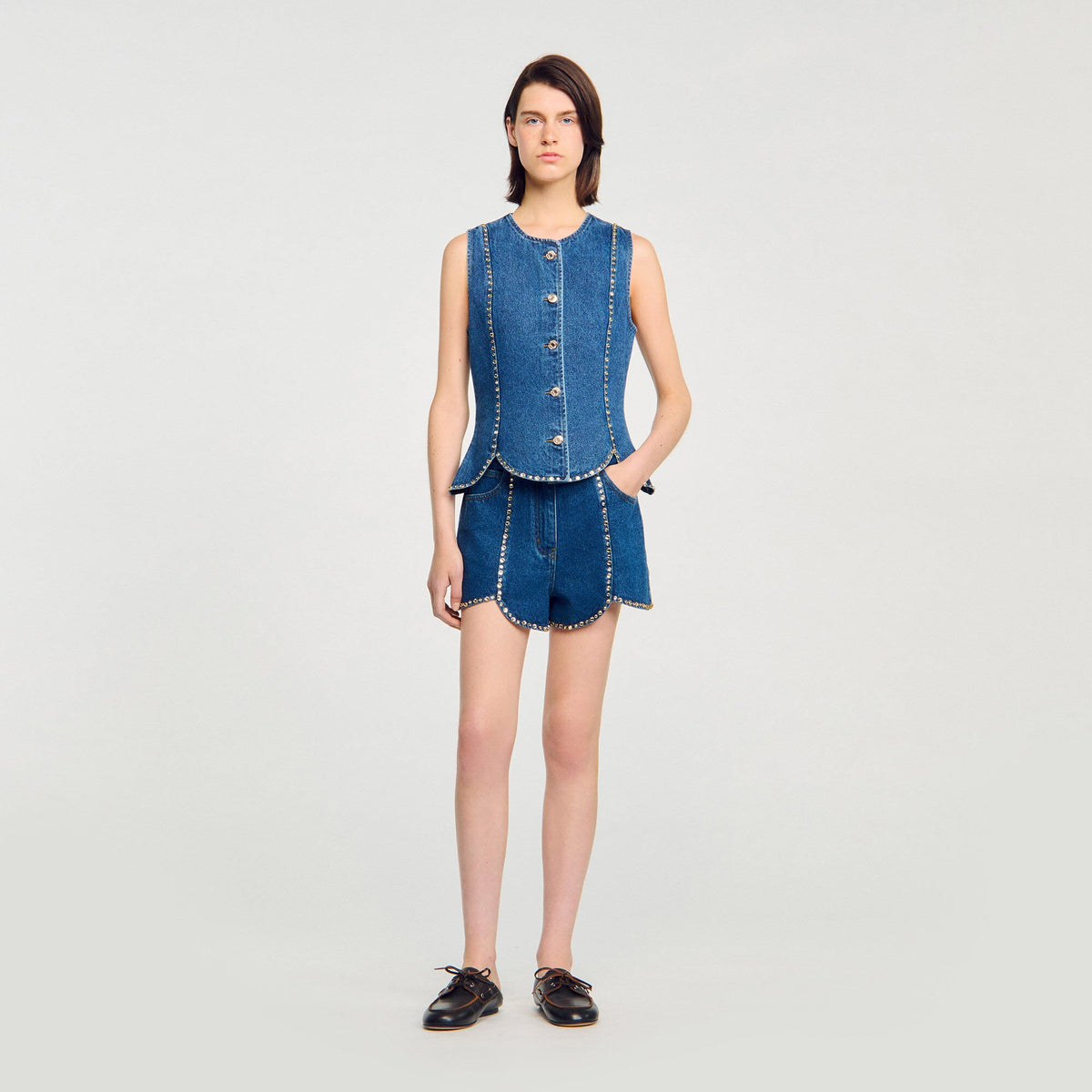 Rhinestone denim top Blue Jean Sandro Women